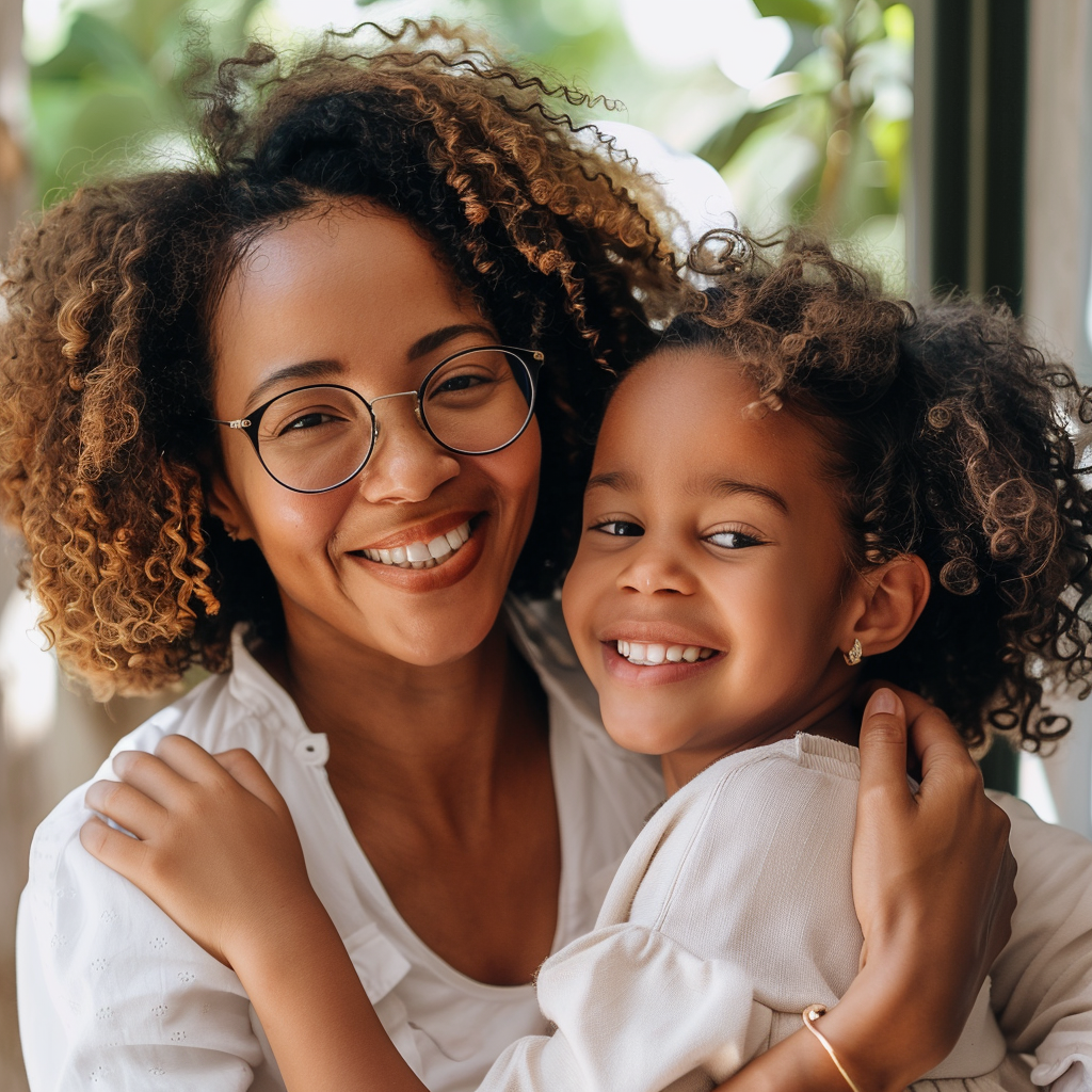 An image of a mother holding her young daughter.